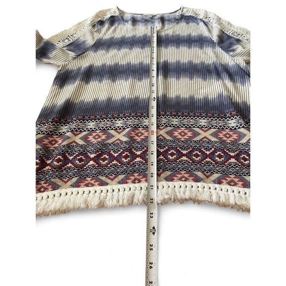 JODIFL Women’ Medium Blouse Boho Tassels Blue/ White Hippy Loose Fringe Bohemian - Picture 6 of 11